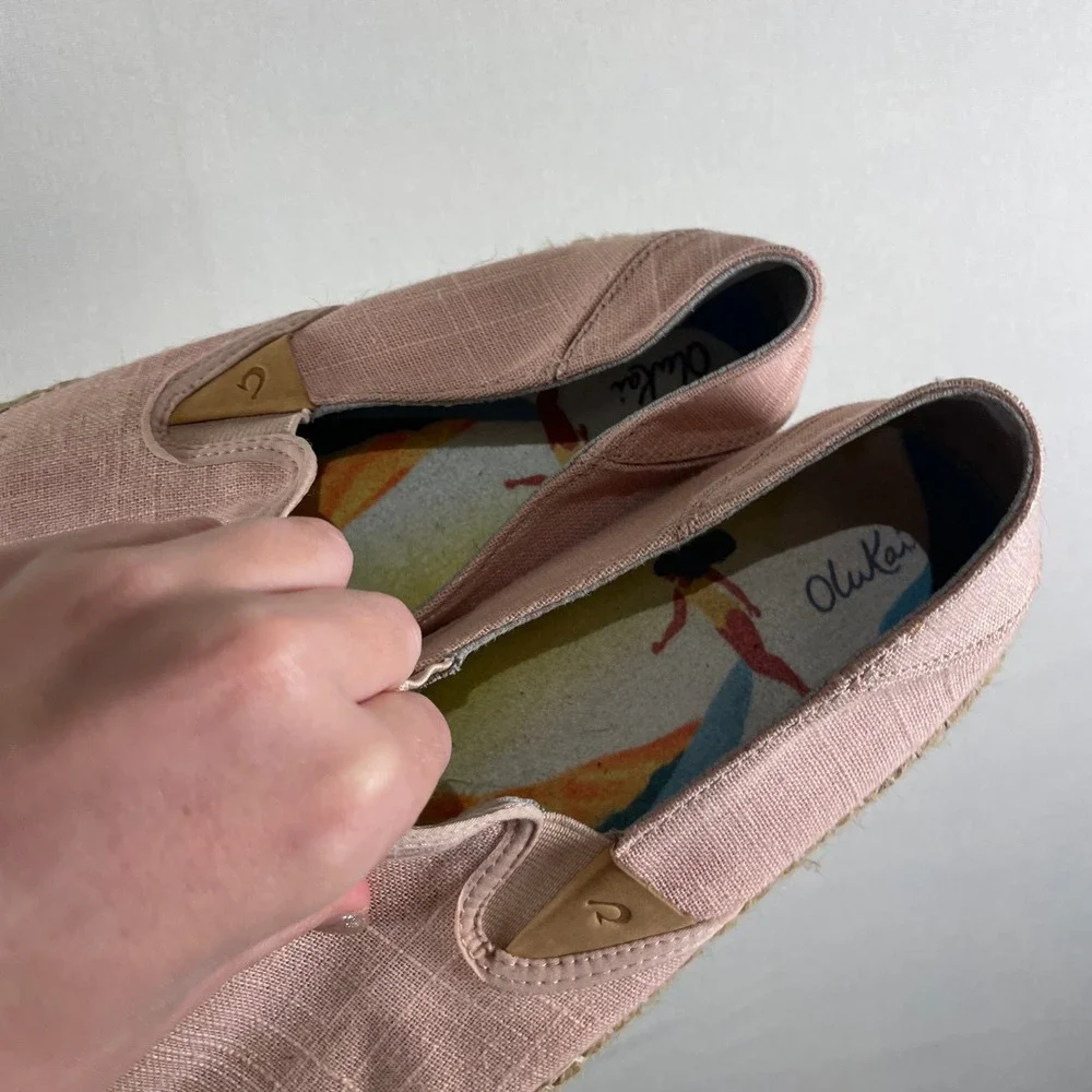 OluKai Kaula Paa Kapa Espadrille Slip On‎ Shoes Women's Pink Linen - Size 10